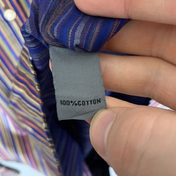 Johnston & Murphy Shirt Mens L Blue Striped Long Sleeve Button Up Tailored Fit - Picture 7 of 7